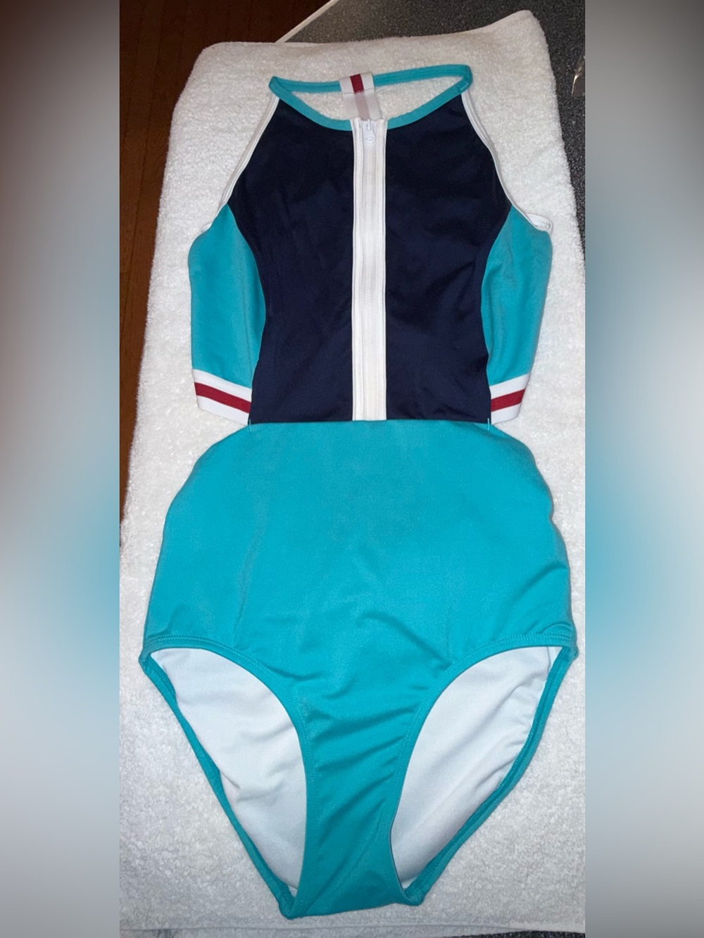 Jo & Jax One-Piece Leotard with Front Zip Teal & Blue Size Adult Large